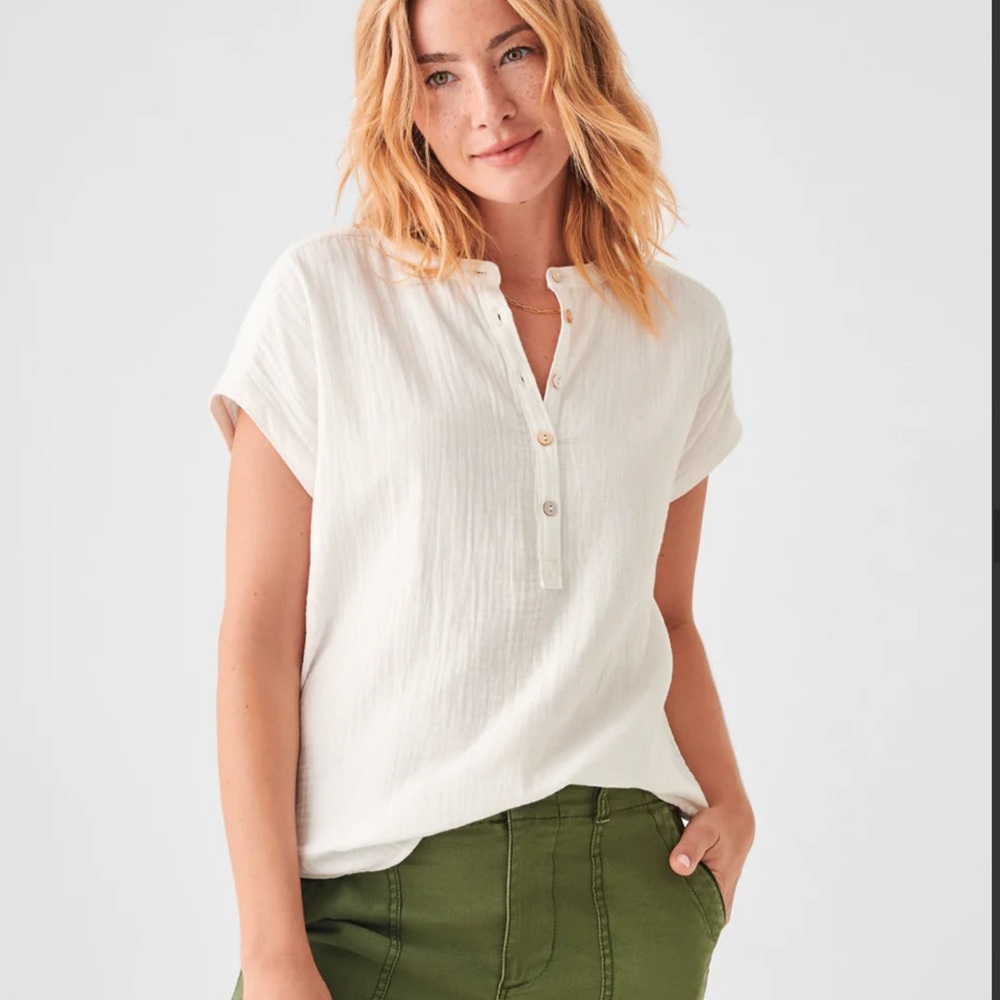 Faherty Dream Cotton Gauze Desmond Top Size Small White